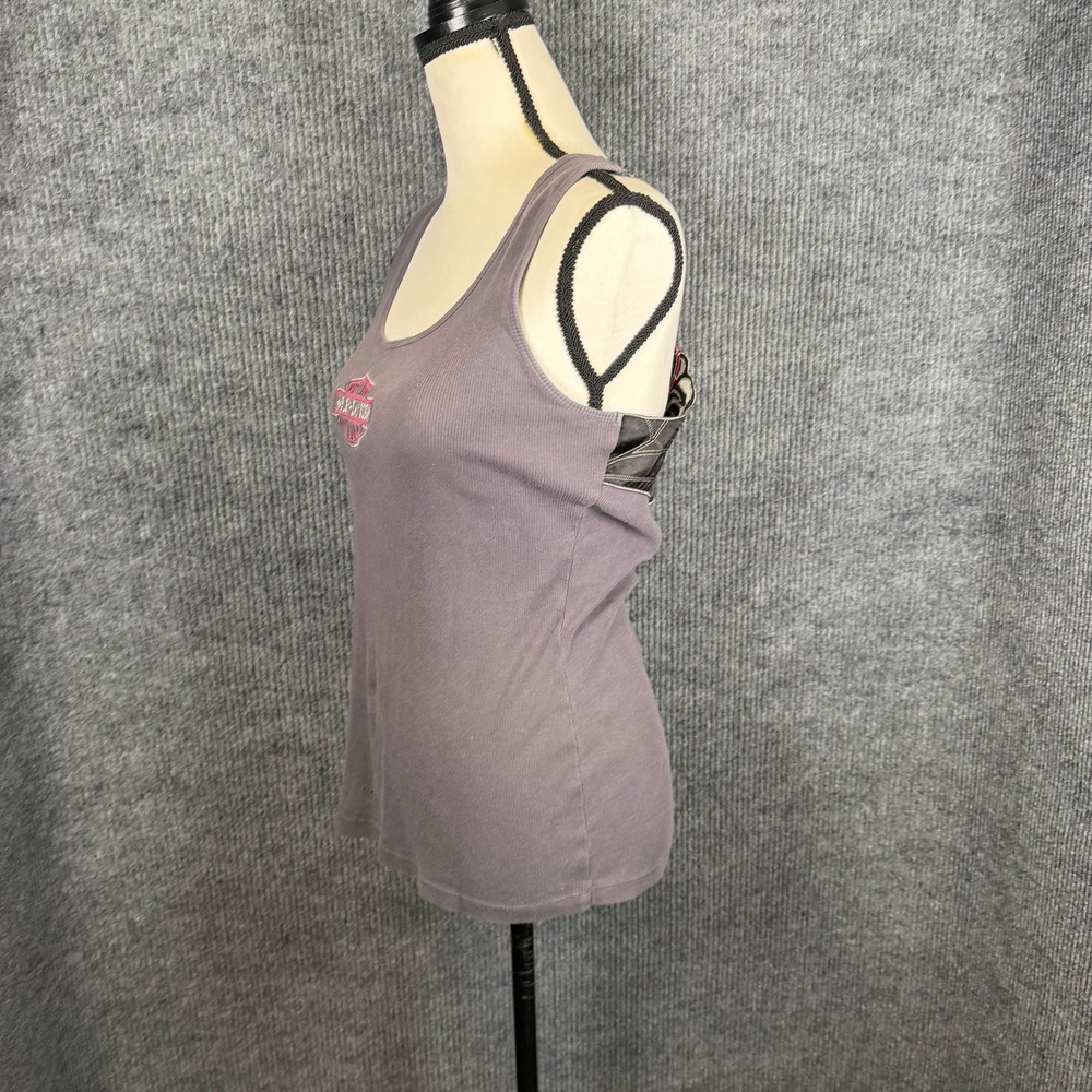Harley-Davidson Tank Top Womens M Gray Pink Willie G Skull Spiderweb Cutout Y2K - Picture 5 of 13